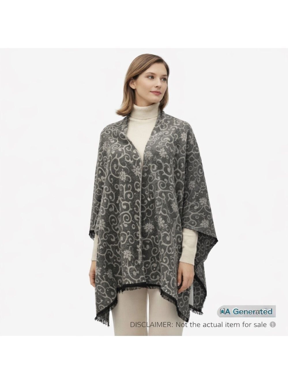 Lancioni 1973 One Size Grey Scroll Print Italian Viscose Scarf